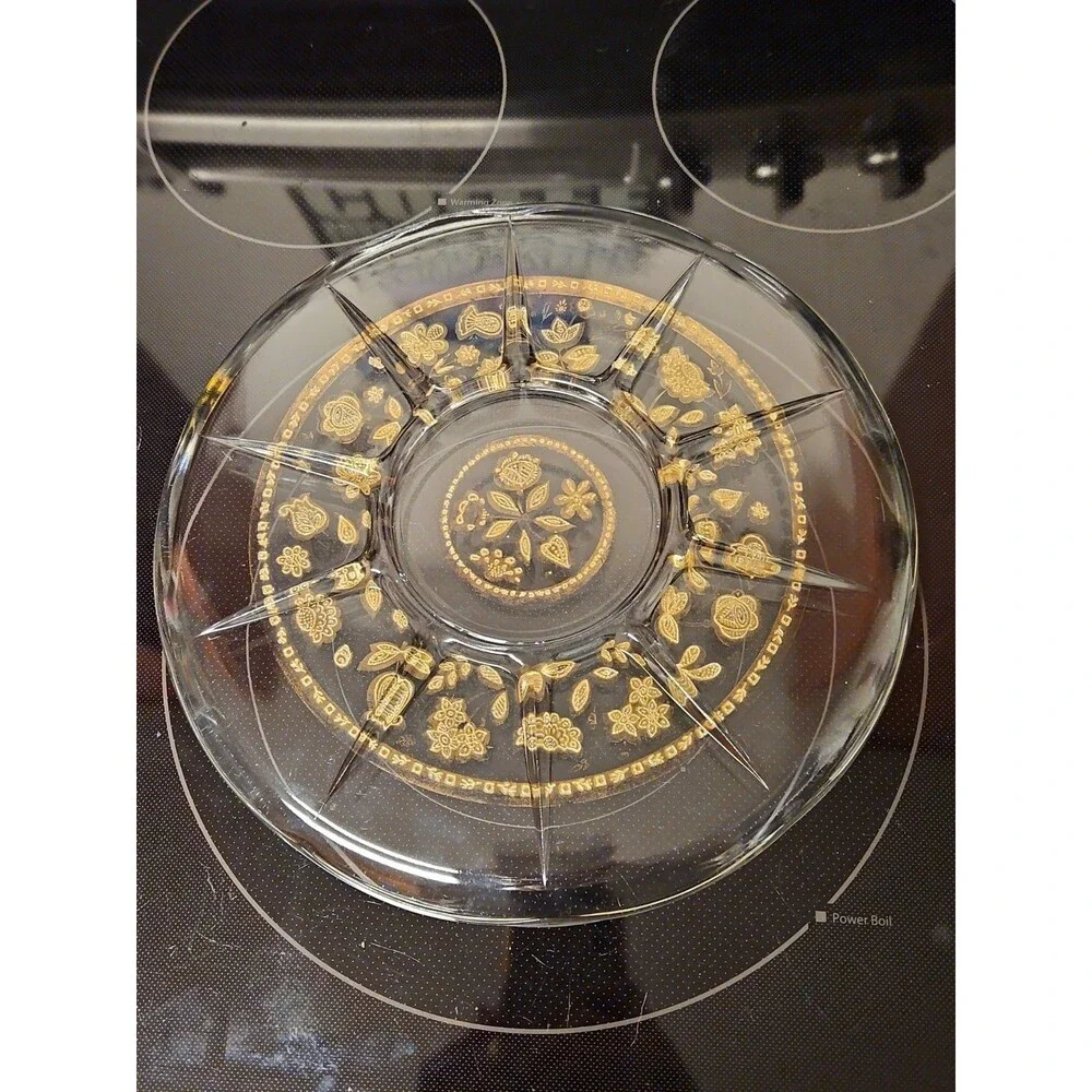 Vintage 1950'S Culver Glass 22K Gold Embossed Serving Plate, 11” Floral Design